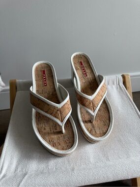 Vintage Prada Cork Wedge Thong Sandals
